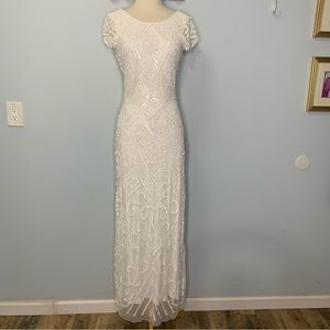 Lulus Women’s White All Beaded Sequin Low Cut Back Maxi Wedding Dress XS NWT!